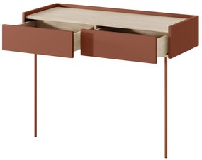 Toaletka Desin 100 cm z szufladami i metalowymi nogami - ceramic red / dąb nagano