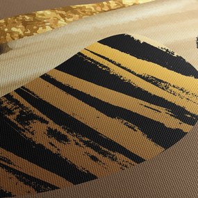 Obraz - Abstrakcja złotobrązowy N⁰2 (z zegarem) (90x30 cm)
