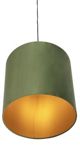 Lampa wisząca klosz welurowy zielono-złoty 40cm - CombiWiejski/ Rustykalny / Vintage Oswietlenie wewnetrzne