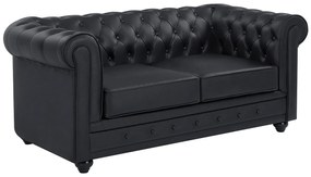 Kanapa 2-osobowa z czarnej skóry bawolej - CHESTERFIELD