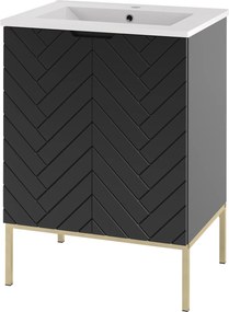 Szafka z umywalką wpuszczaną Aspen 09, czarny/złoty, 60 cm - zestaw 3
