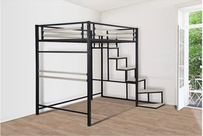 Łóżko piętrowe metalowe ze schodami "LENA" - 140 x 190 cm - Czarne