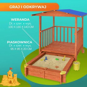 Piaskownica z werandą SUNNY, 130x130x143cm, brązowa/niebieska Jurhan