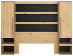 Zabudowa wokół łóżka ze schowkami i oświetleniem LED - szer. 269 cm - Naturalny i czarny - VARLY