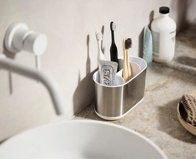 Stojak na szczoteczki do zębów ze stali nierdzewnej w kolorze srebra Duo Steel – Joseph Joseph