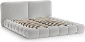 Szare tapicerowane łóżko dwuosobowe ze schowkiem ze stelażem 200x200 cm Solange – Micadoni