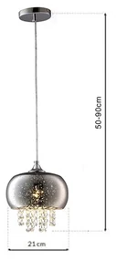 LAMPA WISZĄCA STARLIGHT 1xE14, szklany klosz, gwiazdy, kryształy