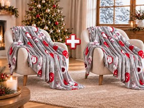 2x Szary świąteczny koc z mikropluszu CHRISTMAS HEART 150x200 cm