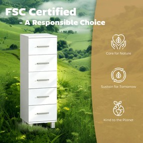 HOMCOM Szafka łazienkowa Wąska szafka z 5 szufladami do łazienki 30 x 30 x 95 cm Biały | Aosom PL