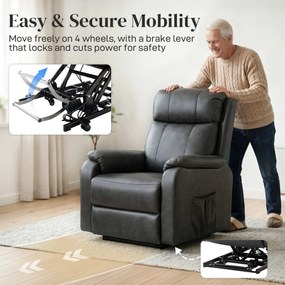 HOMCOM Fotel dla seniorów z funkcją podnoszenia i relaksu, elektryczny fotel z ekoskóry, podwójny silnik, sprężyny kieszeniowe, czarny | Aosom PL