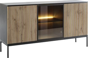 Komoda 3-drzwiowa z oświetleniem LED z MDF i dymionego szkła - Czarny i Naturalny - OVILA