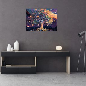 Obraz na szkle – Fioletowe drzewo pełne energii (70x50 cm)