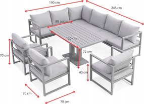 Narożnik ogrodowy Bellagio NM2006-BR z fotelami i stołem, szary, poduszki beżowe