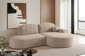 Narożnik z funkcją spania i pojemnikiem Modena Runden, tkanina Arena, Ciemnobeżowy, Prawy