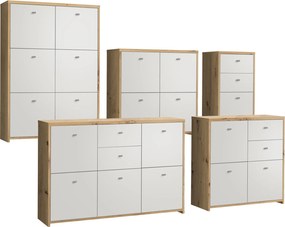 Wysoka komoda z 6 szafkami Best Chest 321, biały/dąb artisan