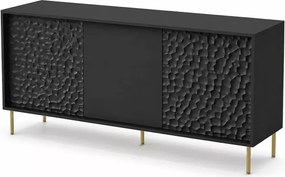 Elegancka komoda PULSET KM-1 w kolorze głębokiej czerni z luksusowymi złotymi nóżkami – nowoczesny mebel do salonu