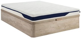 Zestaw 140 x 190 cm skrzynia z jasnego naturalnego drewna + materac z pianki HD 7 stref i zdejmowana warstwa żelowa z pamięcią kształtu gr. 22 cm- FAGANI marki YSMÉE