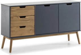 Bufet kolumnowy z komodą Java 3 szuflady i 2 drzwi antracyt, prowadnice metalowe, 140 cm.