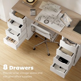 HOMCOM Biurko komputerowe 140 cm z 8 szufladami — białe, nowoczesne