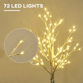 HOMCOM Sztuczne Drzewo, Sztuczna Brzoza z Oświetleniem LED, Ciepłobiałe, Realistyczna Biała Kora, 17Dł x 17Szer x 120Wys cm