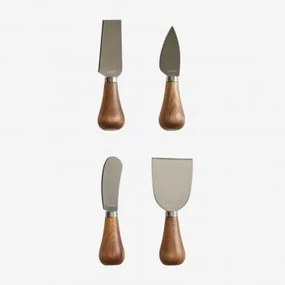 Zestaw 4 Sztućców Do Sera Z Drewna I Stali Anderson Akacja Brąz - Sklum