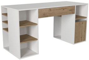 Biurko ze schowkami - Biały i naturalny - MELAVA