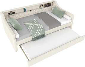 Łóżko piętrowe 90 x 200 cm - z oświetleniem LED i USB - beżowe - bez materaca