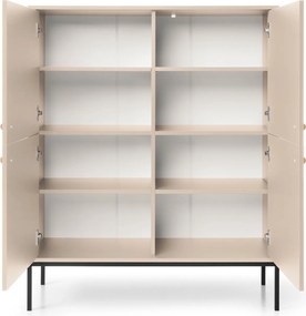 Czterodrzwiowa komoda wysoka do salonu MK104 beżowa/czarne nóżki