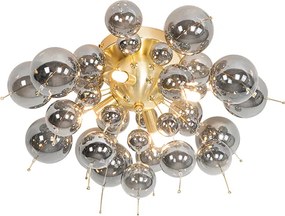 Designerska lampa sufitowa mosiądz z przydymionym szkłem 4-światła - Explode