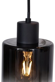 Nowoczesna lampa wisząca czarna z dymionym szkłem, 3-punktowa - Dame Nowoczesny Oswietlenie wewnetrzne