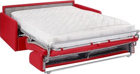 Kanapa 4-osobowa rozkładana typu express z czerwonej ekoskóry z siedziskiem z pianki z pamięcią kształtu - Powierzchnia spania na szerokich listwach 160 cm - Materac 18 cm CALIFE