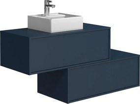 Szafka łazienkowa wisząca   łazienkowaz pojedynczą umywalką i dwiema szufladami, królewski błękit - 94 cm - TEANA II