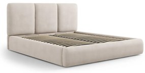 Beżowe tapicerowane łóżko dwuosobowe ze schowkiem i stelażem 160x200 cm Brody – Mazzini Beds