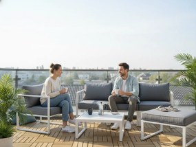 Aluminiowy zestaw mebli na taras (Sofa 204cm, fotel, pufa +stolik) MOSTRARE Biały