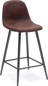 Zestaw 2 brązowych wysokich, wyściełanych krzeseł "Brig" ze skóry ekologicznej z podnóżkiem, 50x44 cm, wys. 84 cm