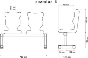 Zestaw siedziskowy - ławka szkolna na korytarz Bench 2-osobowa, rozmiar 4-6, podstawa czarna