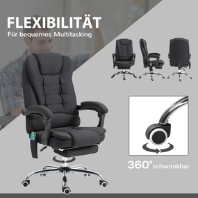 Fotel biurowy Vinsetto z funkcją masażu i ogrzewania, Ergonomiczny, regulowana wysokość, Czarny