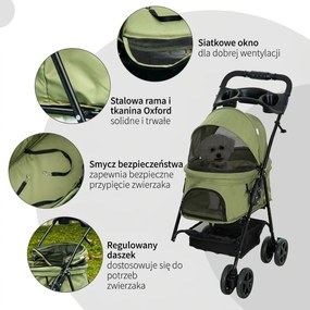 Outsunny Wózek dla Zwierząt Składany Ciemnozielony do 20kg | Aosom PL