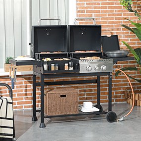 Outsunny Grill gazowy BBQ-Grill, z termometrem, płytkami podgrzewającymi, 161 x 53 x 101 cm, Czarny + Srebrny
