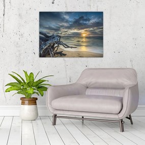 Obraz na szkle - morze o zachodzie słońca (70x50 cm)