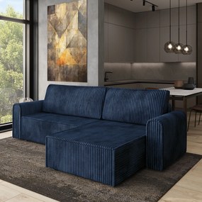 Masseno Narożnik VALTINO z funkcją spania i pojemnikiem na pościel Narozniki L, Rozkładana sofa - Niebieski, TILIA 77