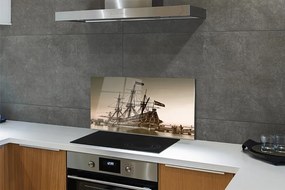 Szkło do Kuchni na Ścianę Zabytkowy Statek na Morzu