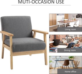 HOMCOM Stylowy Fotel Skandynawski - Lite Drewno, Imitacja Lnu, Szary Kolor, Akcentowy Design | Aosom PL