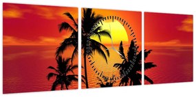 Obraz sylwetki wyspy z palmami (z zegarem) (90x30 cm)