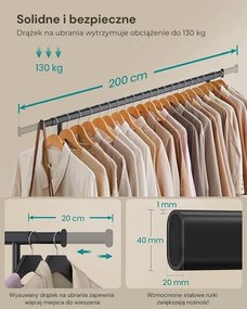 Wieszak na ubrania DOLLY na kółkach, max. 150 kg, 45x160-200x161,5cm, czarny SongmicsHome