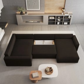 Masseno Narożnik VELAMI z funkcją spania i pojemnikiem na pościel Narozniki U, Rozkładana sofa - Brązowy, MONOLITH 29