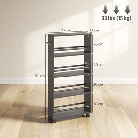 HOMCOM Półka wielofunkcyjna na kółkach, smukły design, 4 przegrody, 45x15x91 cm, czarny | Aosom PL