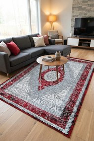 Szaro-czerwony miękki wzorzysty dywan C1-G23