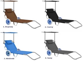 Czarny leżak ogrodowy z kółkami i zadaszeniem - Miriam