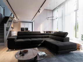 Masseno Narożnik SELVA z Funkcją Spania i Pojemnikiem na Pościel Narożnik L, Rozkładana sofa - Czarny, MONOLITH 95